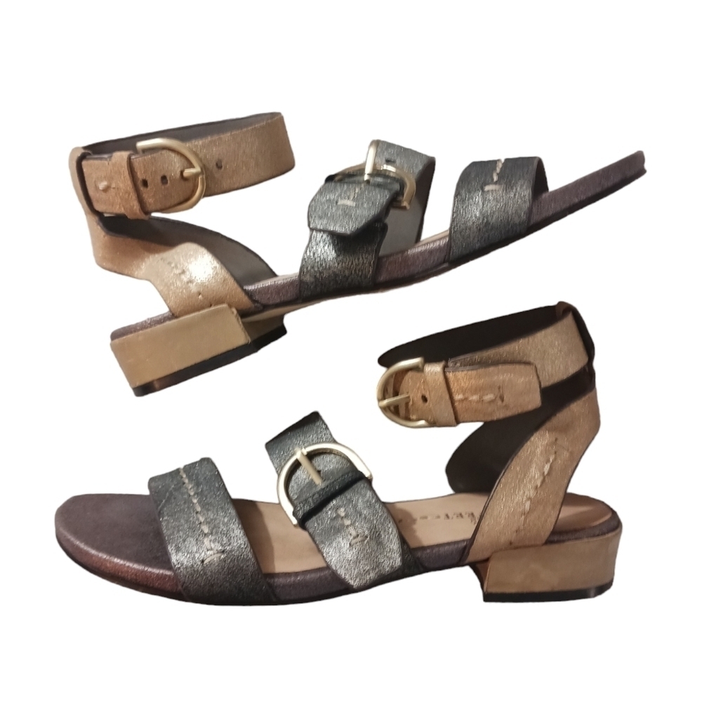 Naked Feet Zeke Chrome and Bronze Leather Sandal size 7.5